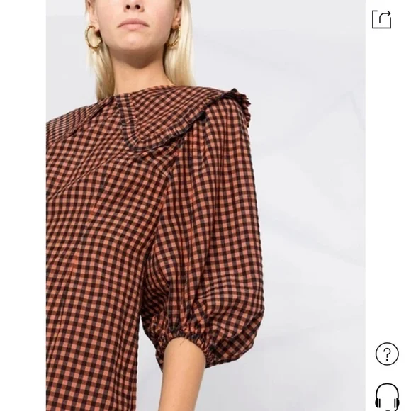 GANNI SEERSUCKER CHECK MINI DRESS FLAME SIZE 38 - Picture 6 of 16